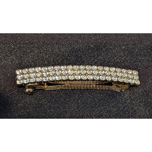 Vintage Rhinestone Hair Barrette Clip 3 Rows Sparkling Stones - Picture 1 of 3